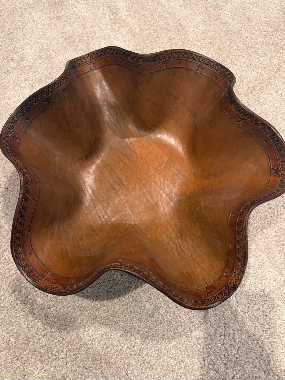 Handcrafted Brown Leather Decorative Bowl - Home Dining